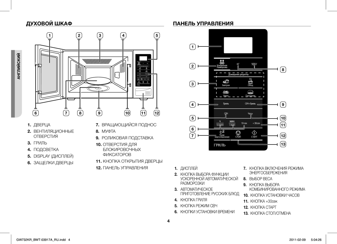 Samsung GW732KR-S/BWT, GW732KR/BWT manual Духовой Шкаф Панель Управления, Кнопка +30сек 