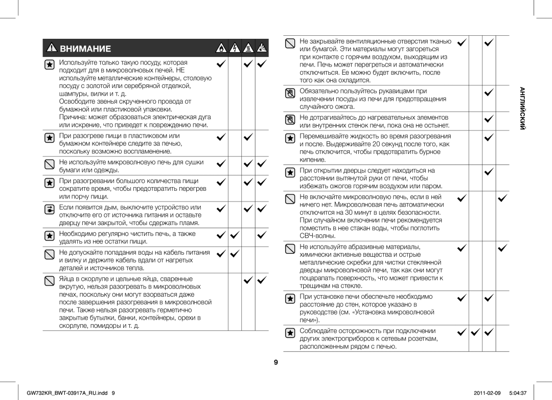 Samsung GW732KR/BWT, GW732KR-S/BWT manual Внимание 