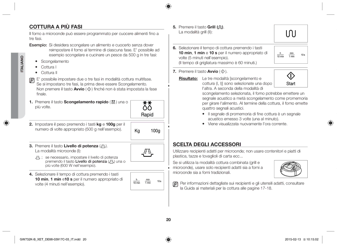 Samsung GW732K/XET manual Cottura a PIÙ Fasi, Scelta Degli Accessori 