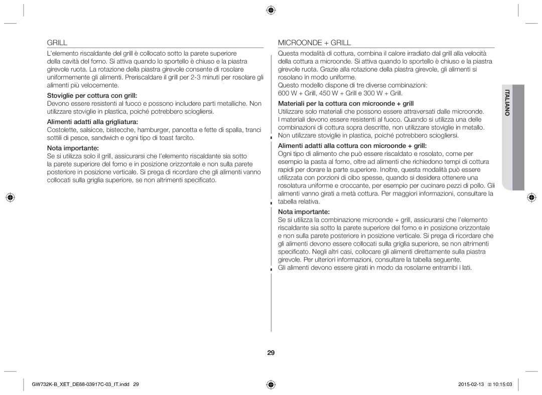 Samsung GW732K/XET manual Microonde + Grill 