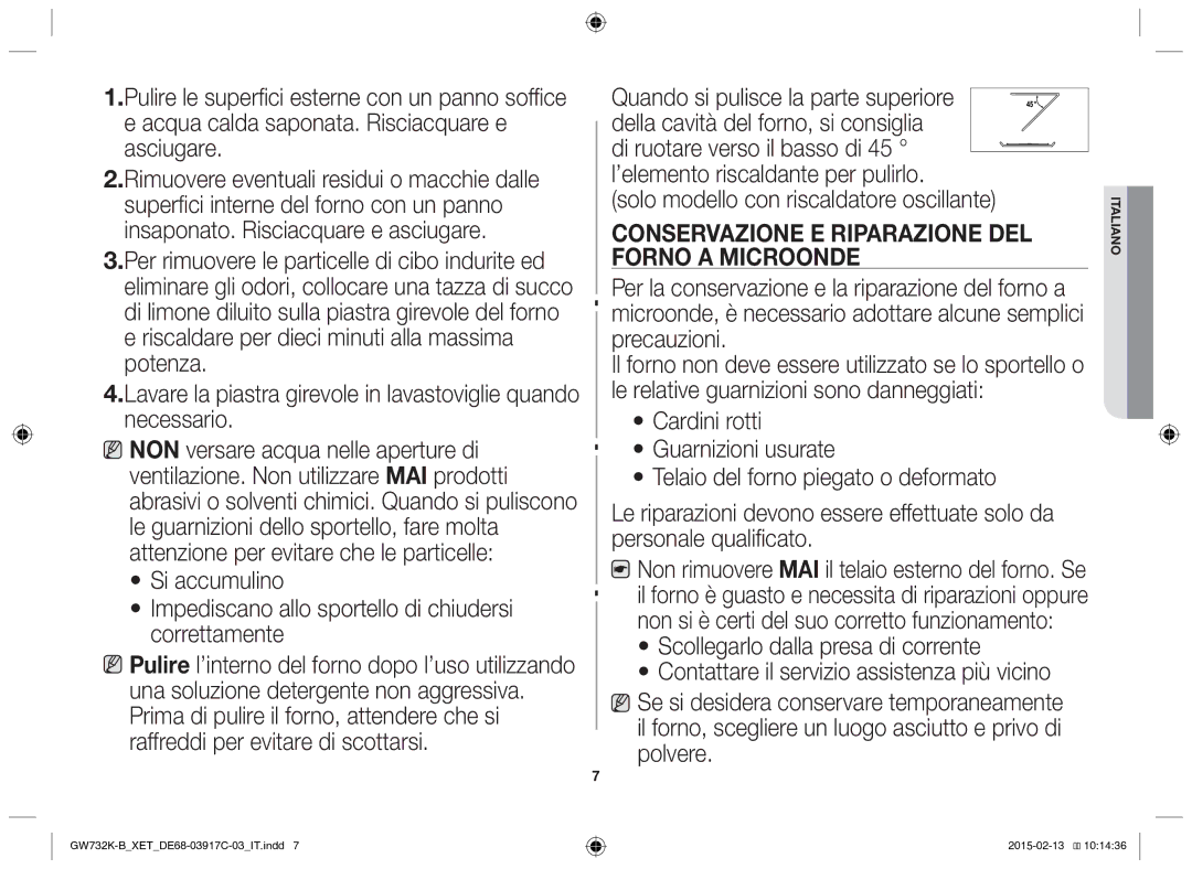 Samsung GW732K/XET manual Conservazione E Riparazione DEL 