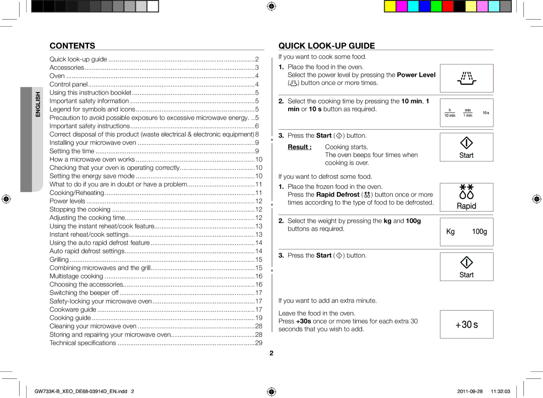 Samsung GW733K-B/XEO manual Contents, Quick look-up guide 