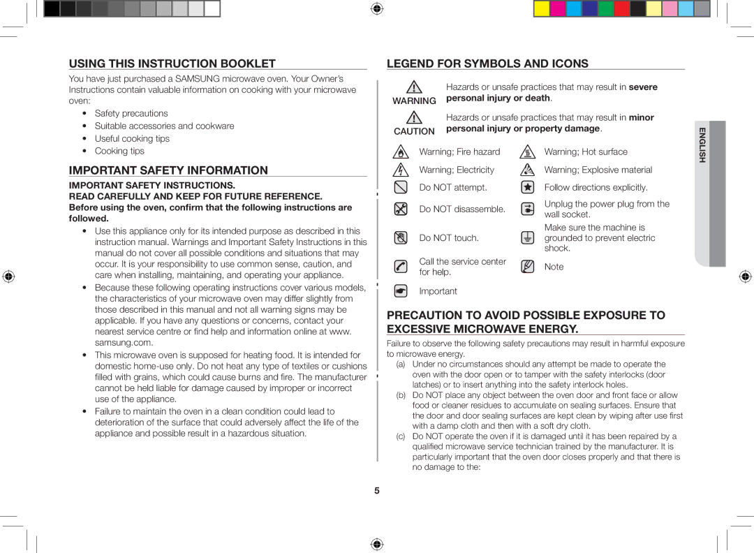 Samsung GW733K-B/XEO Using this instruction booklet, Important safety information, Personal injury or property damage 