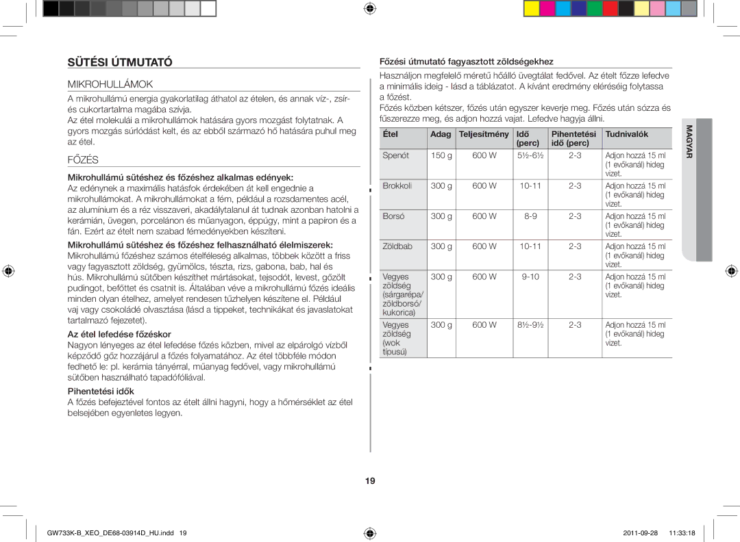 Samsung GW733K-B/XEO manual Sütési útmutató, Mikrohullámok, Főzés 