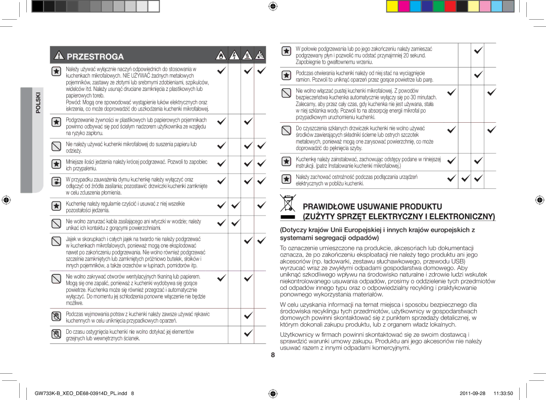 Samsung GW733K-B/XEO manual Przestroga 
