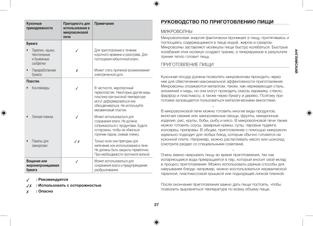 Samsung GW733KR-S/BWT manual Руководство по приготовлению пищи, Микроволны, Приготовление Пищи 