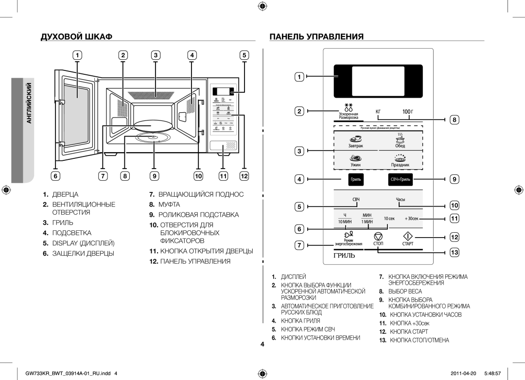 Samsung GW733KR-S/BWT manual Духовой шкаф Панель управления 