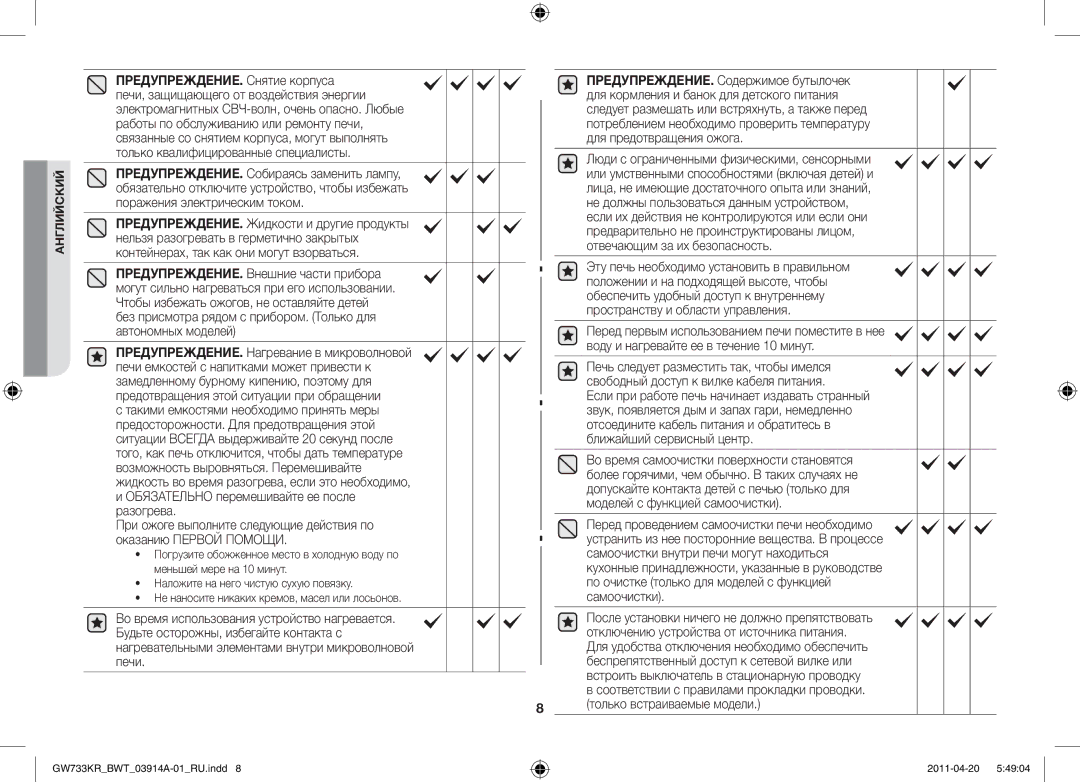 Samsung GW733KR-S/BWT manual Только встраиваемые модели 