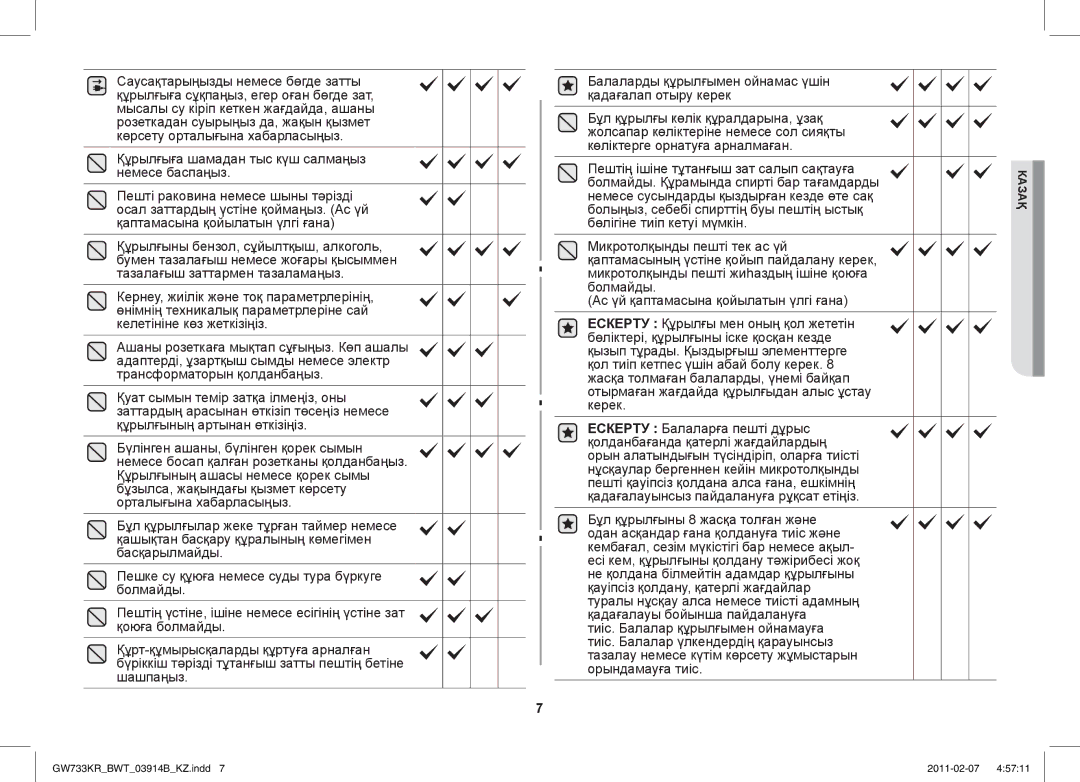 Samsung GW733KU/BWT manual Казақ 