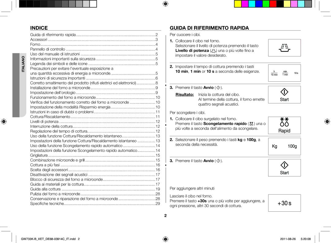 Samsung GW733K/XET, GW733K-B/XET Indice, Guida di riferimento rapida, Precauzioni per evitare leventuale esposizione a 