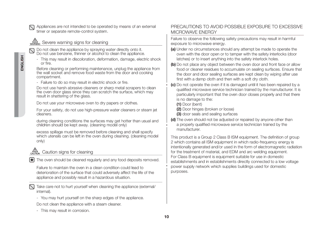 Samsung MW71E-S/SLI, GW73B-S/XEO, MW71E/SLI manual English 