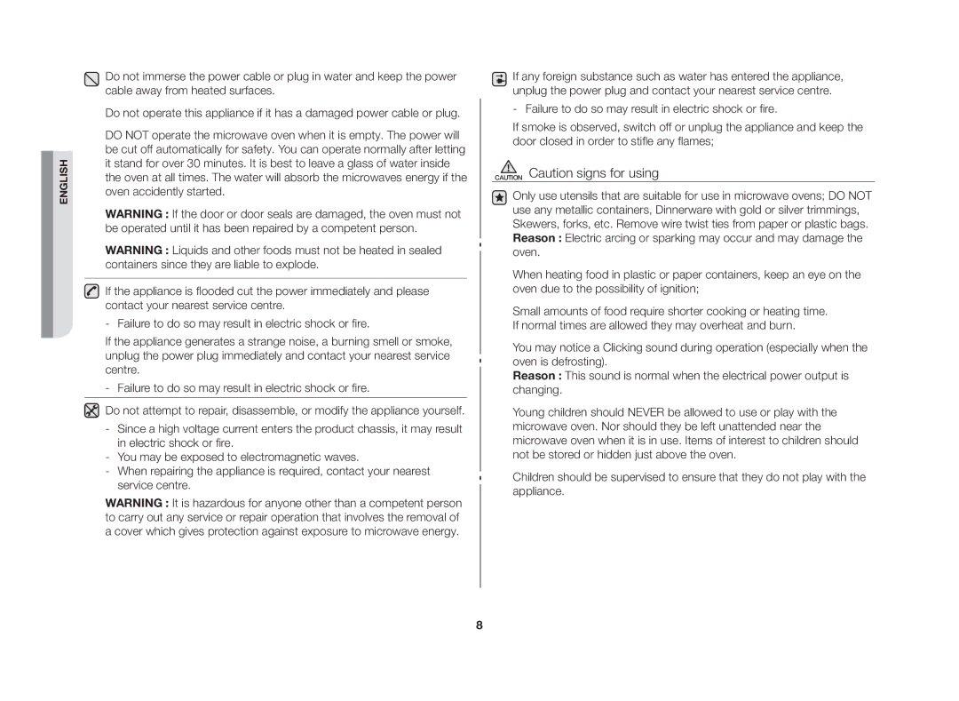 Samsung MW71E/SLI, GW73B-S/XEO, MW71E-S/SLI manual English 