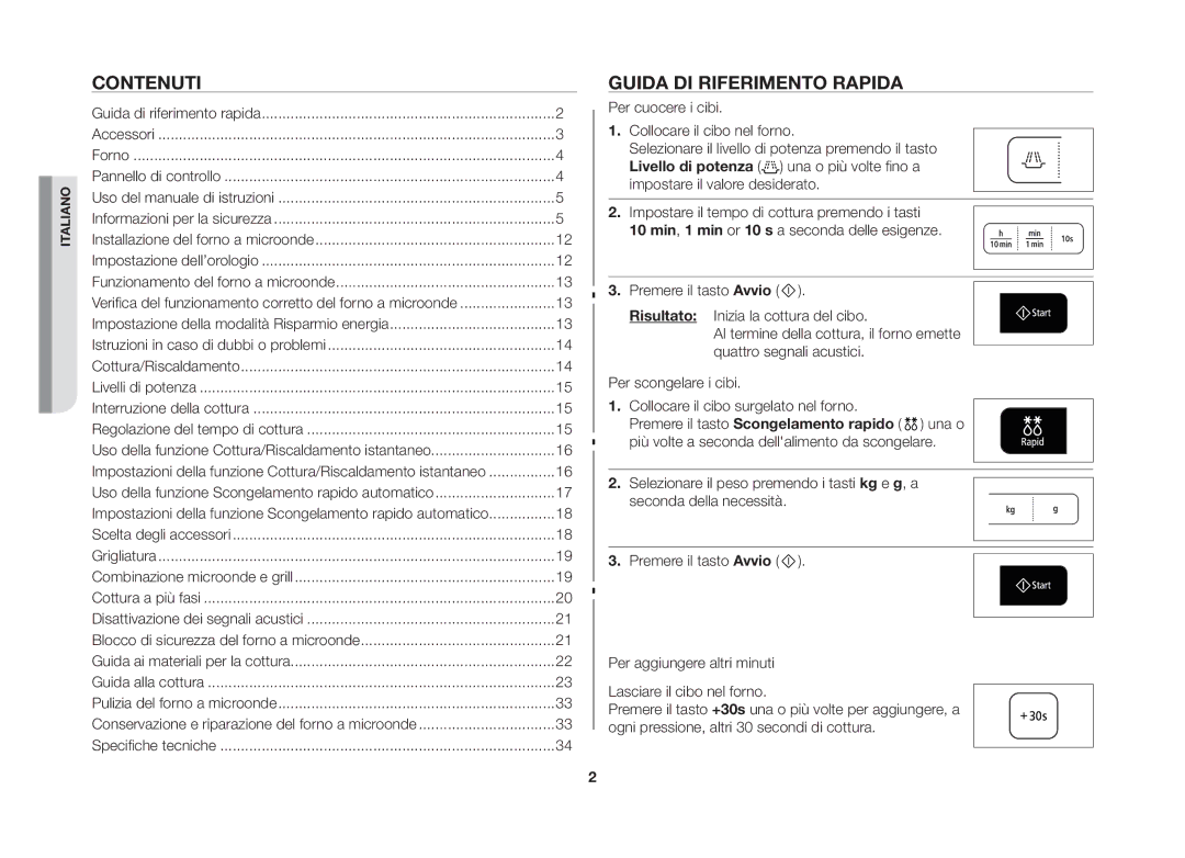 Samsung GW73B-S/XET, GW73B/XET manual Contenuti, Guida di riferimento rapida 