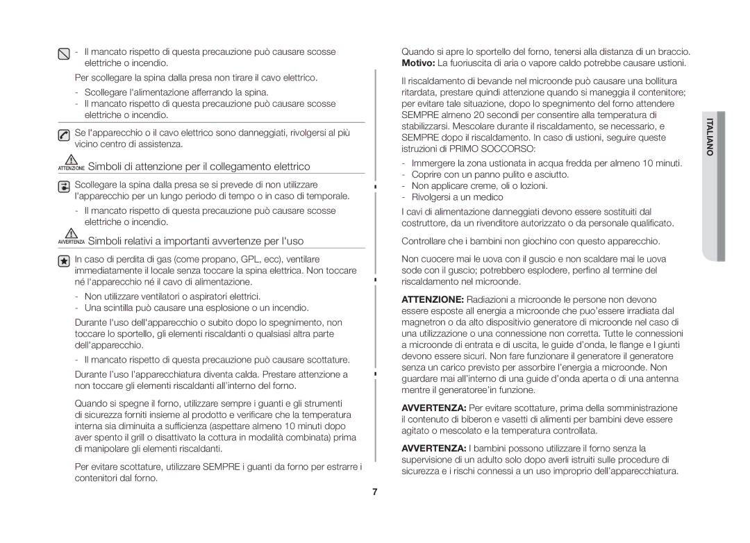 Samsung GW73B/XET, GW73B-S/XET manual Avvertenza Simboli relativi a importanti avvertenze per luso 