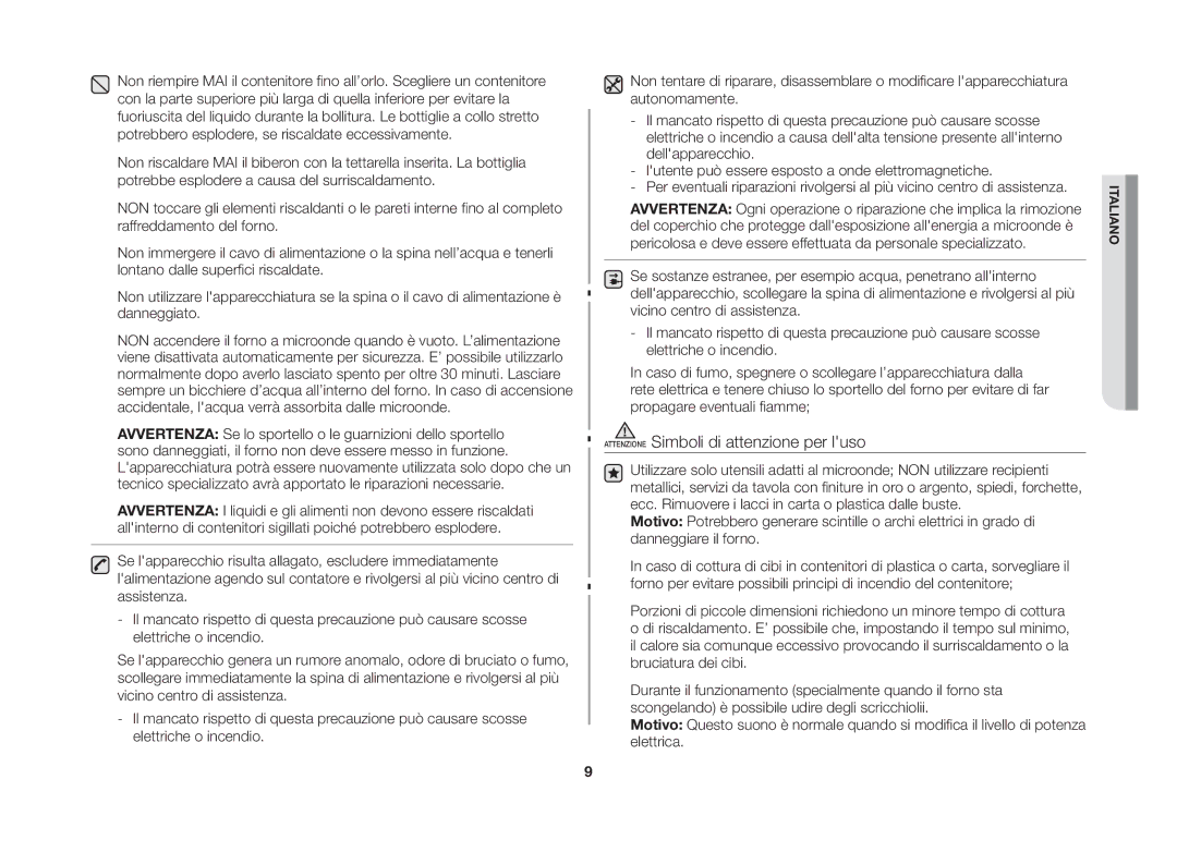 Samsung GW73B/XET, GW73B-S/XET manual Attenzione Simboli di attenzione per luso 