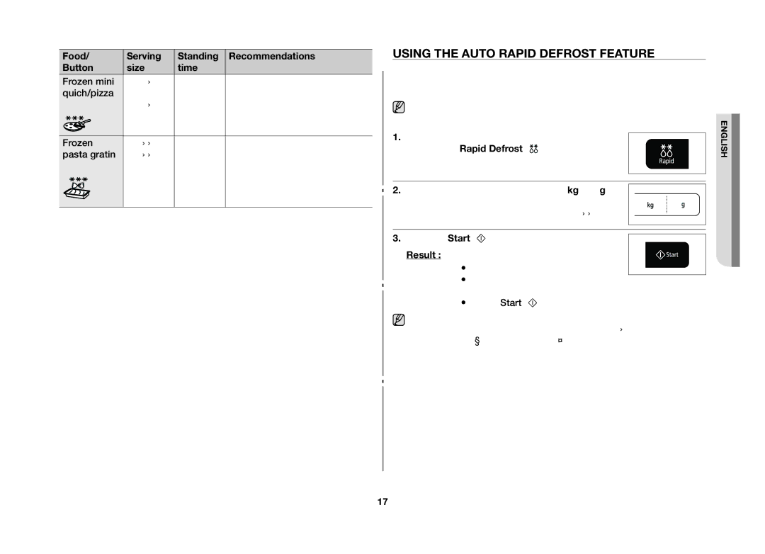 Samsung GW73B/ELE manual Using the Auto Rapid Defrost Feature 