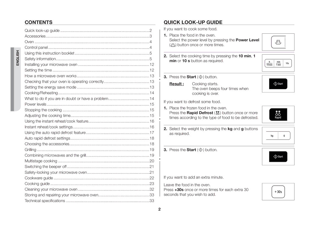 Samsung GW73B/ELE manual Contents, Quick LOOK-UP Guide 