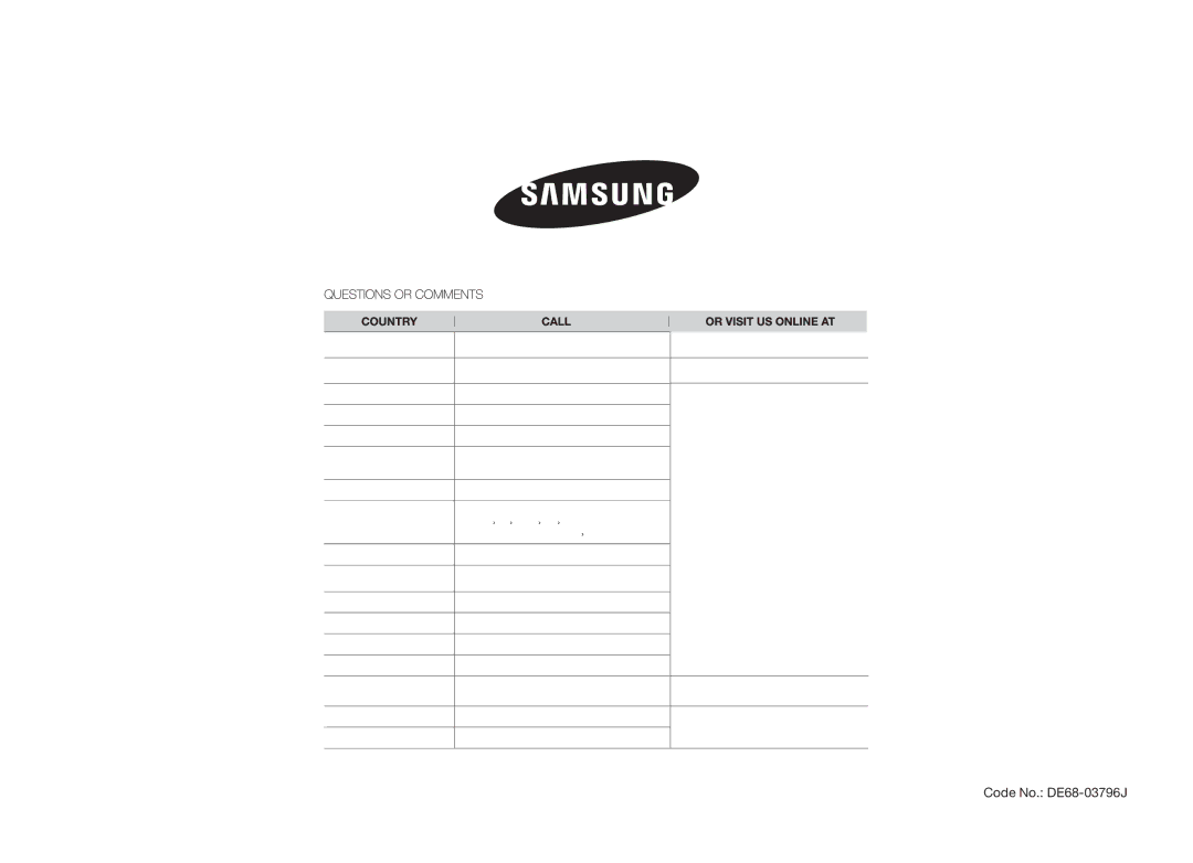 Samsung GW73B/ELE manual Code No. DE68-03796J 