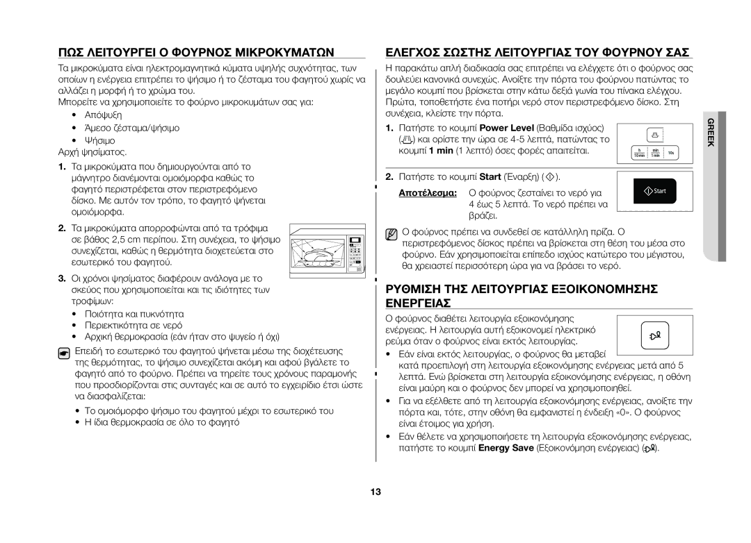 Samsung GW73B/ELE manual ΠΏΣ Λειτουργεί Ο Φούρνοσ Μικροκυμάτων, Έλεγχοσ Σωστήσ Λειτουργίασ ΤΟΥ Φούρνου ΣΑΣ 