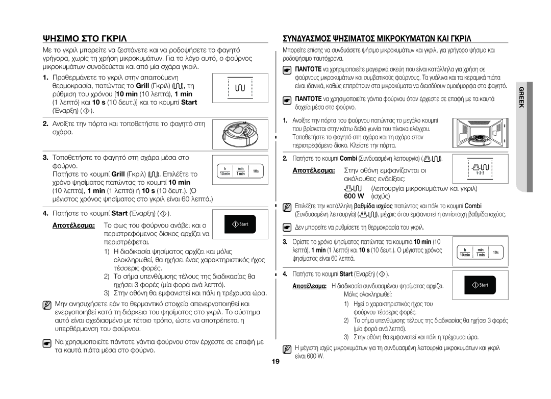 Samsung GW73B/ELE manual Ψήσιμο ΣΤΟ Γκριλ, Συνδυασμόσ Ψησίματοσ Μικροκυμάτων ΚΑΙ Γκριλ, Τέσσερις φορές 