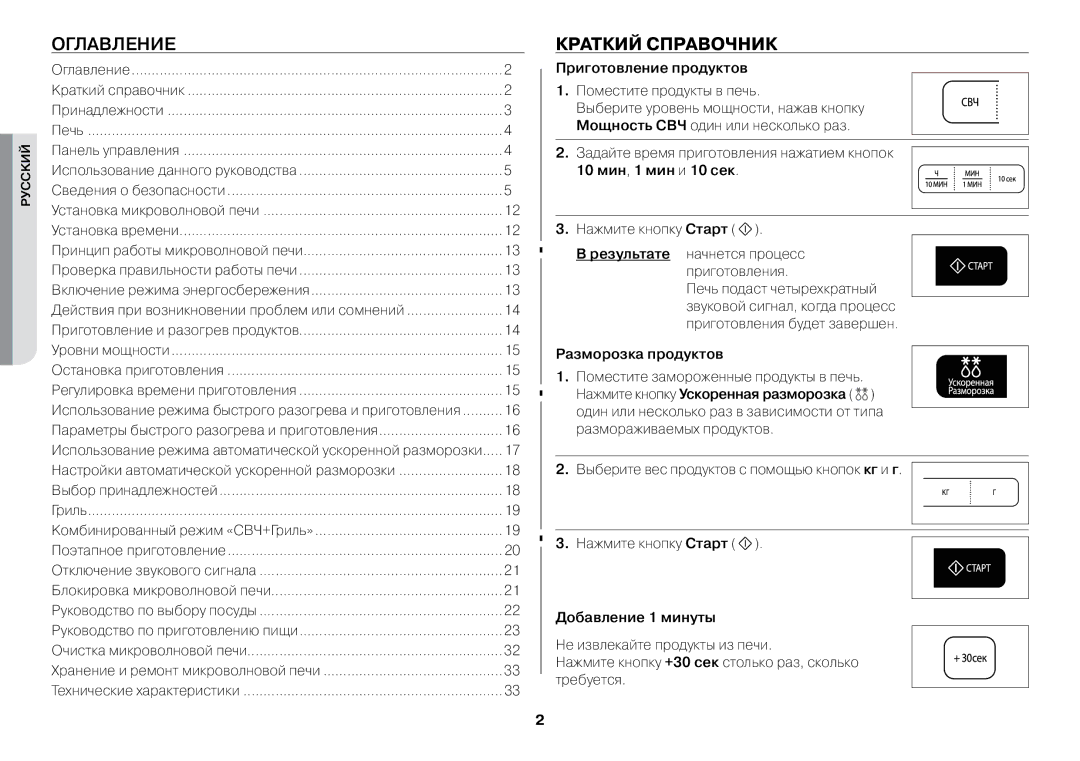 Samsung GW73BR-S/BWT manual Оглавление, Краткий справочник 