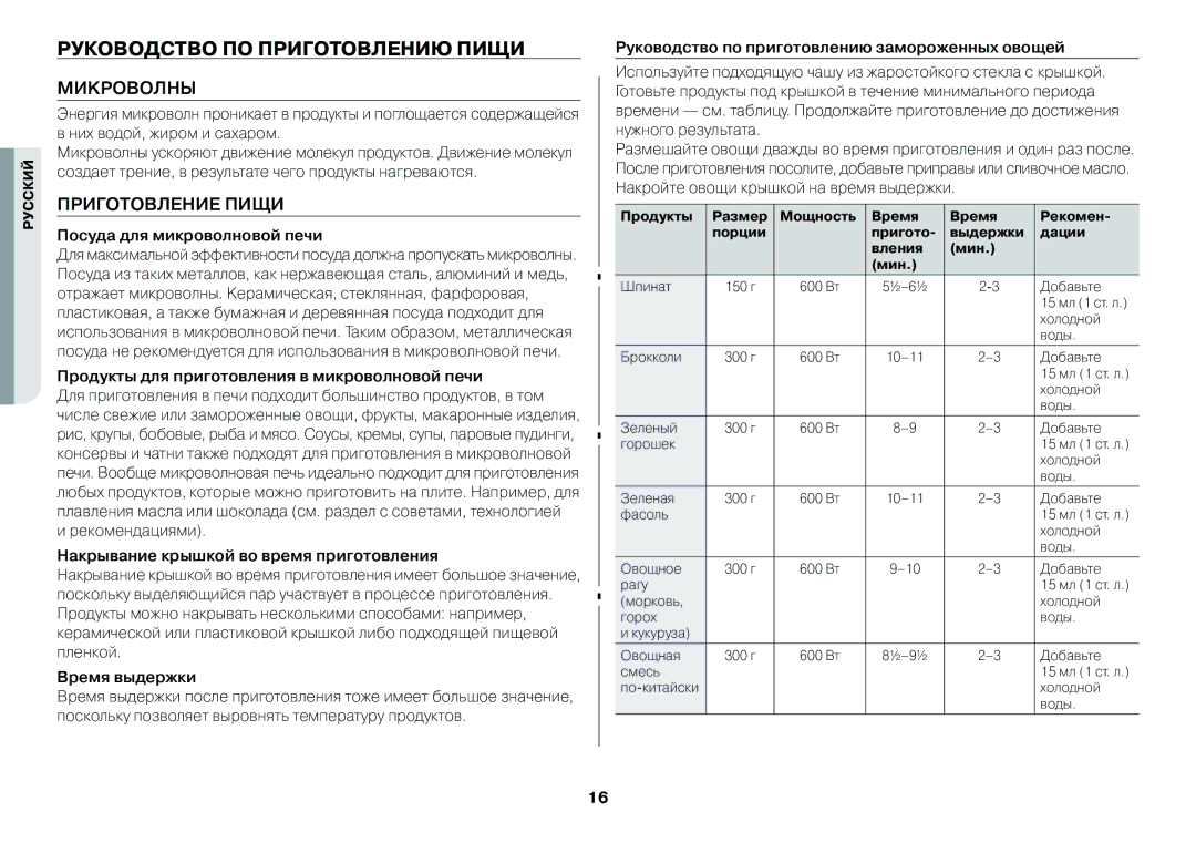 Samsung GW73BR/BWT, GW712BR/BWT manual Руководство по приготовлению пищи, Микроволны, Приготовление Пищи 