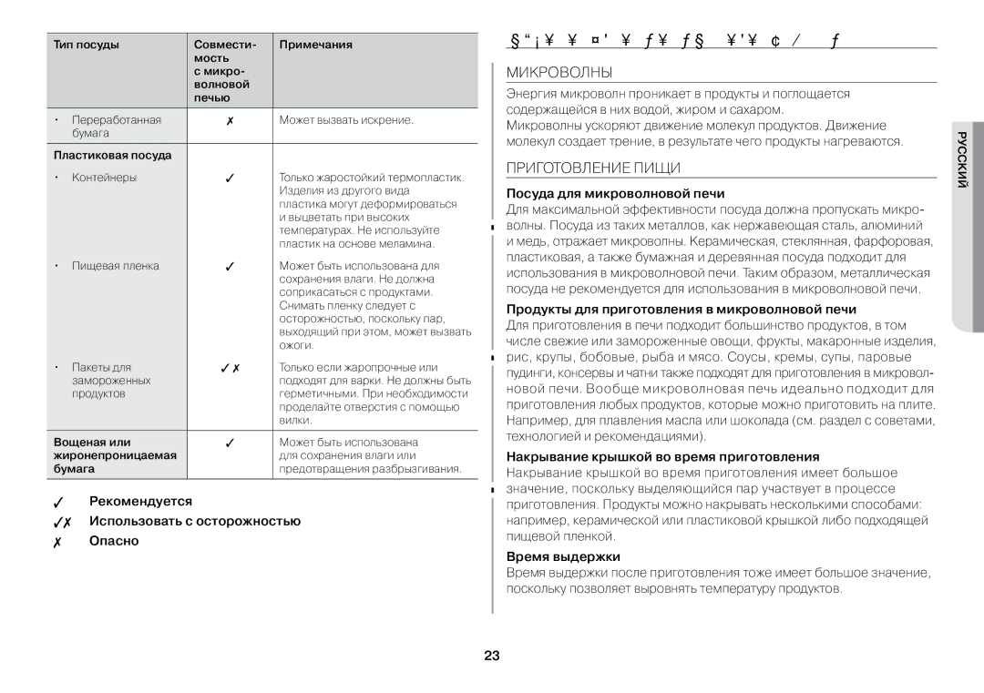 Samsung GW73BR/BWT manual Руководство по приготовлению пищи, Микроволны, Приготовление Пищи 