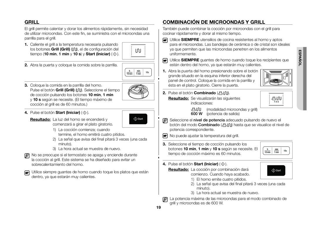 Samsung GW73B/XEC manual Grill, Combinación de microondas y grill 