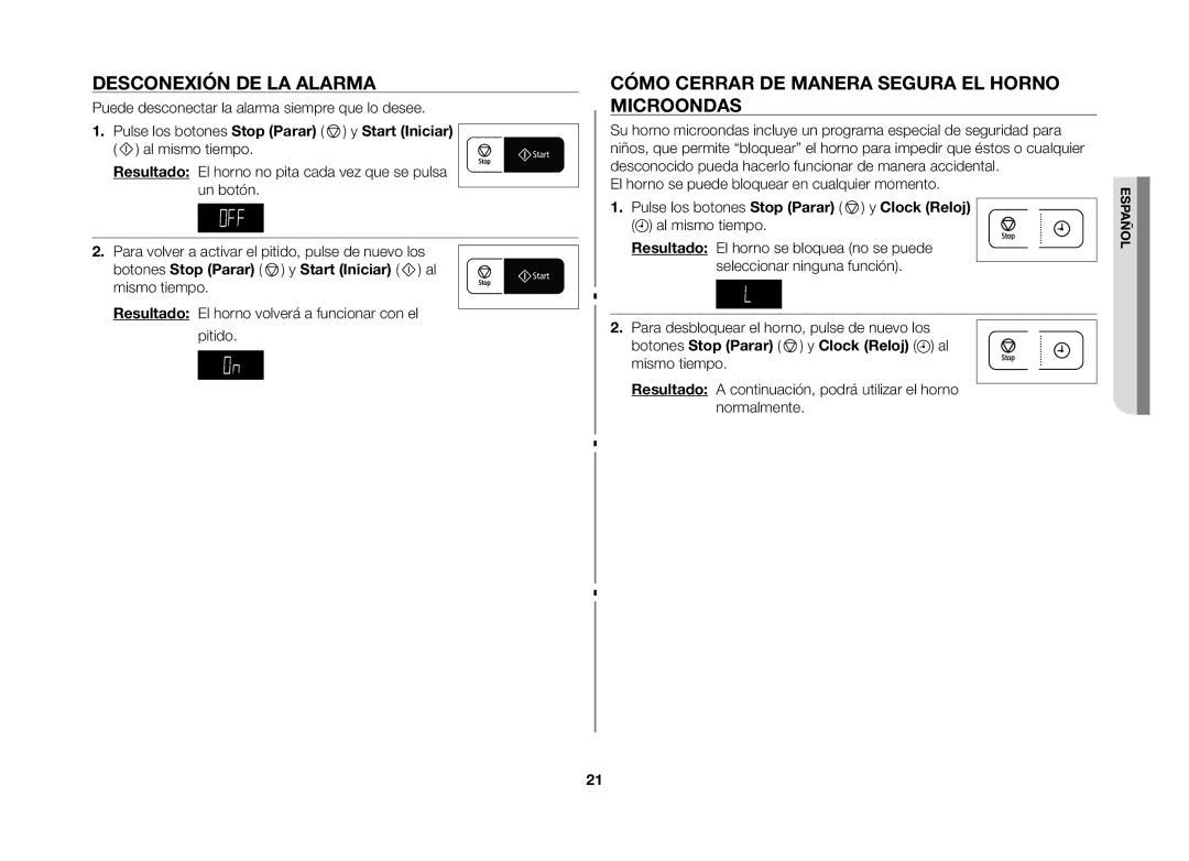 Samsung GW73B/XEC manual Desconexión de la alarma, Cómo cerrar de manera segura el horno microondas 