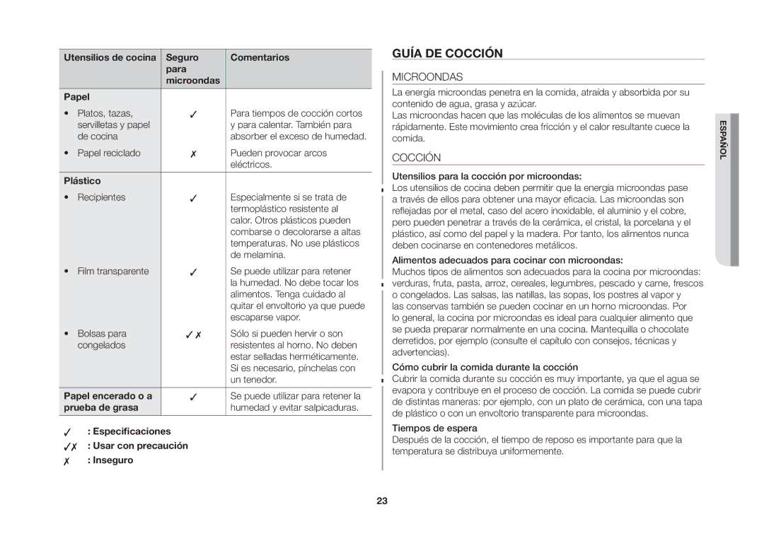 Samsung GW73B/XEC manual Guía de cocción 