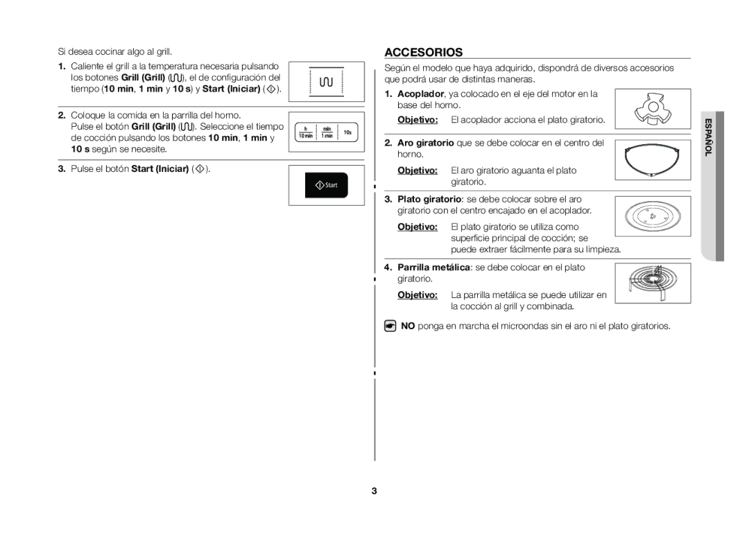 Samsung GW73B/XEC manual Accesorios, Si desea cocinar algo al grill 