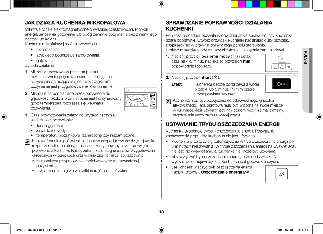 Samsung GW73B/ELE, GW73B/XET, GW73B/XEO manual Jak działa kuchenka mikrofalowa, Sprawdzanie poprawności działania kuchenki 