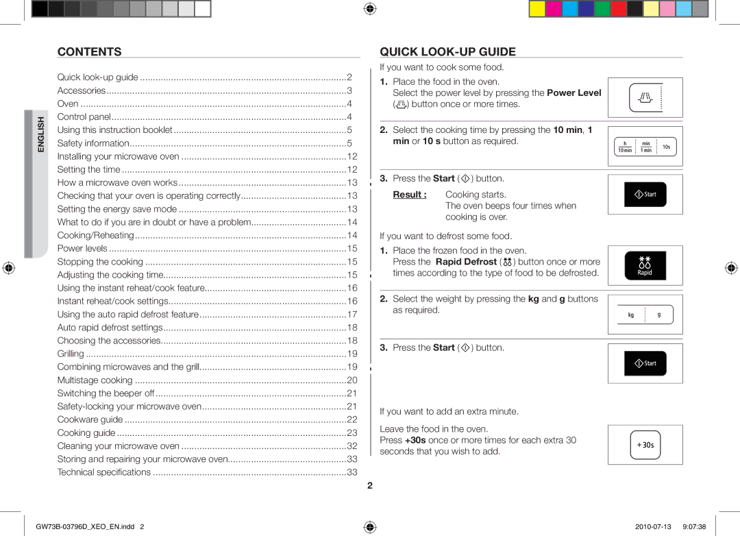 Samsung GW73B/XEO, GW73B/XET, GW73B/ELE manual Contents, Quick look-up guide 