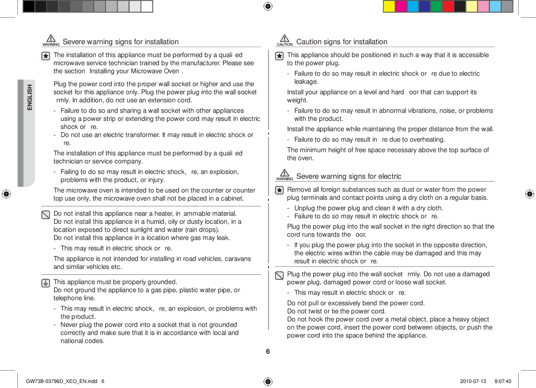 Samsung GW73B/XET, GW73B/ELE, GW73B/XEO manual English 