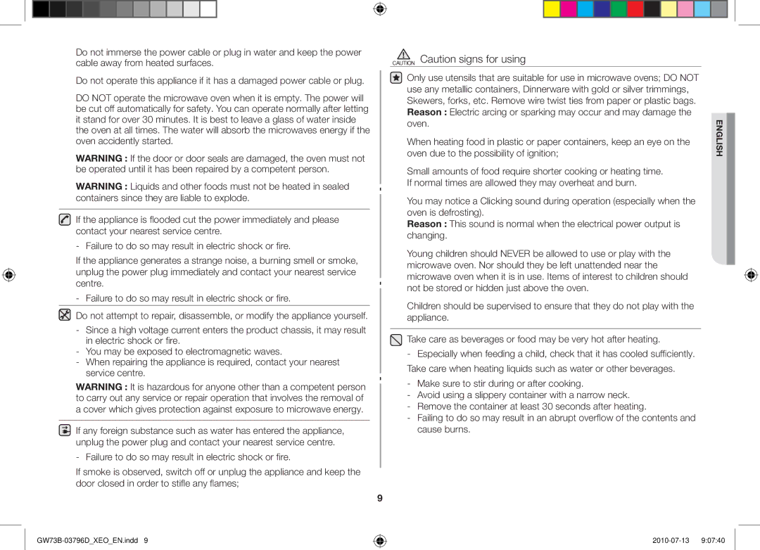 Samsung GW73B/XET, GW73B/ELE, GW73B/XEO manual English 