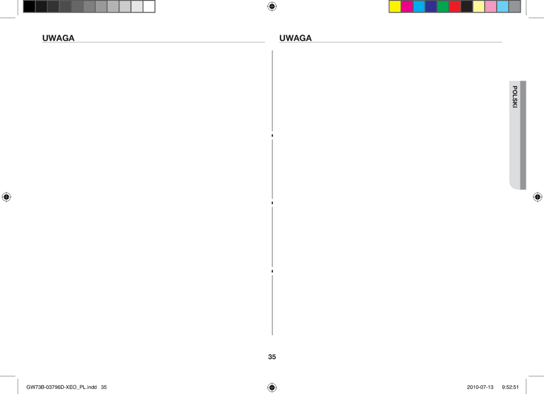 Samsung GW73B/XEO, GW73B/XET, GW73B/ELE manual Uwaga 