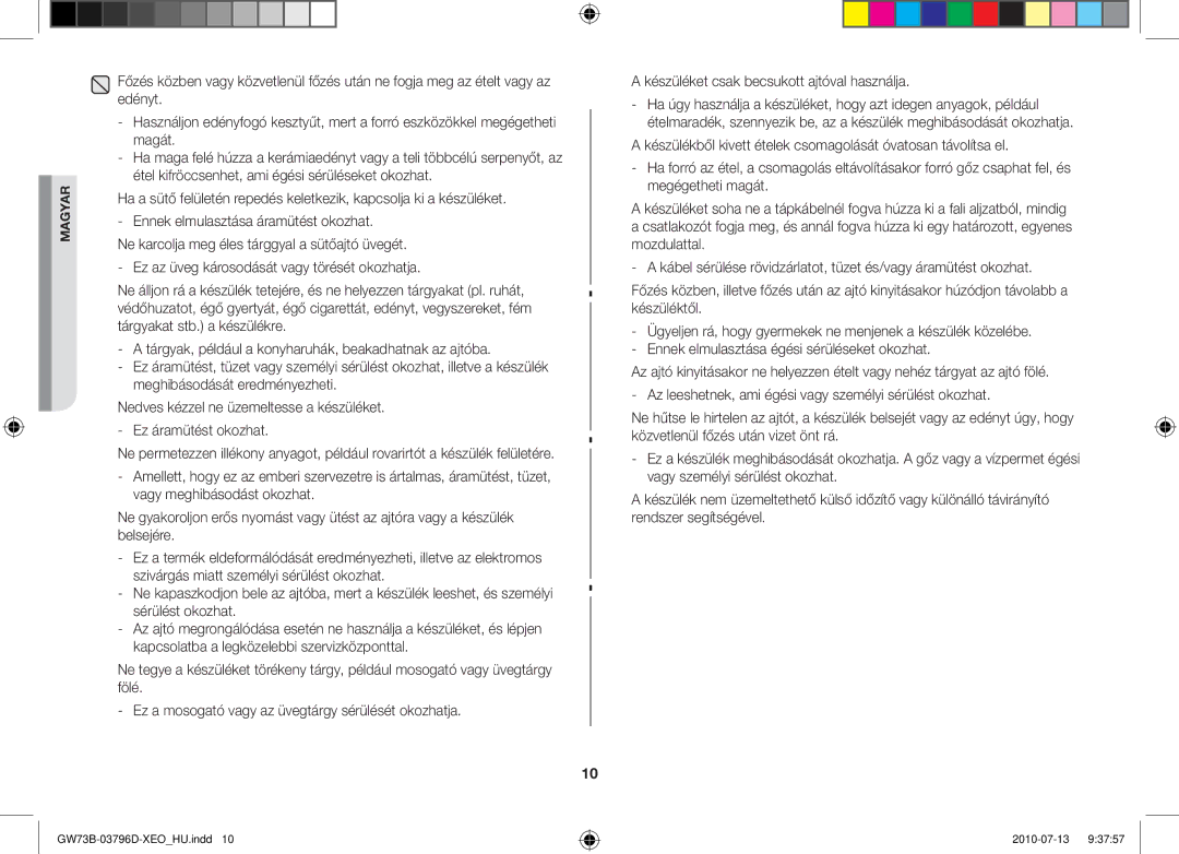 Samsung GW73B/ELE, GW73B/XET, GW73B/XEO manual Magyar 