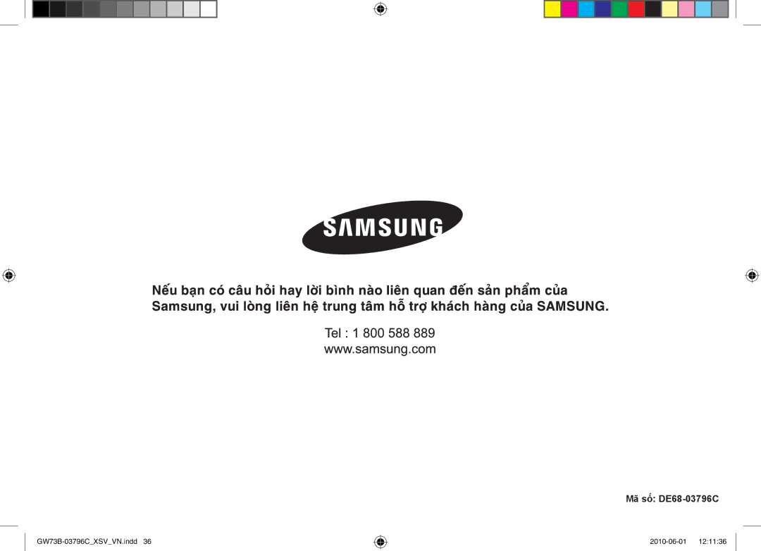 Samsung GW73B/XSV manual Mã số DE68-03796C 