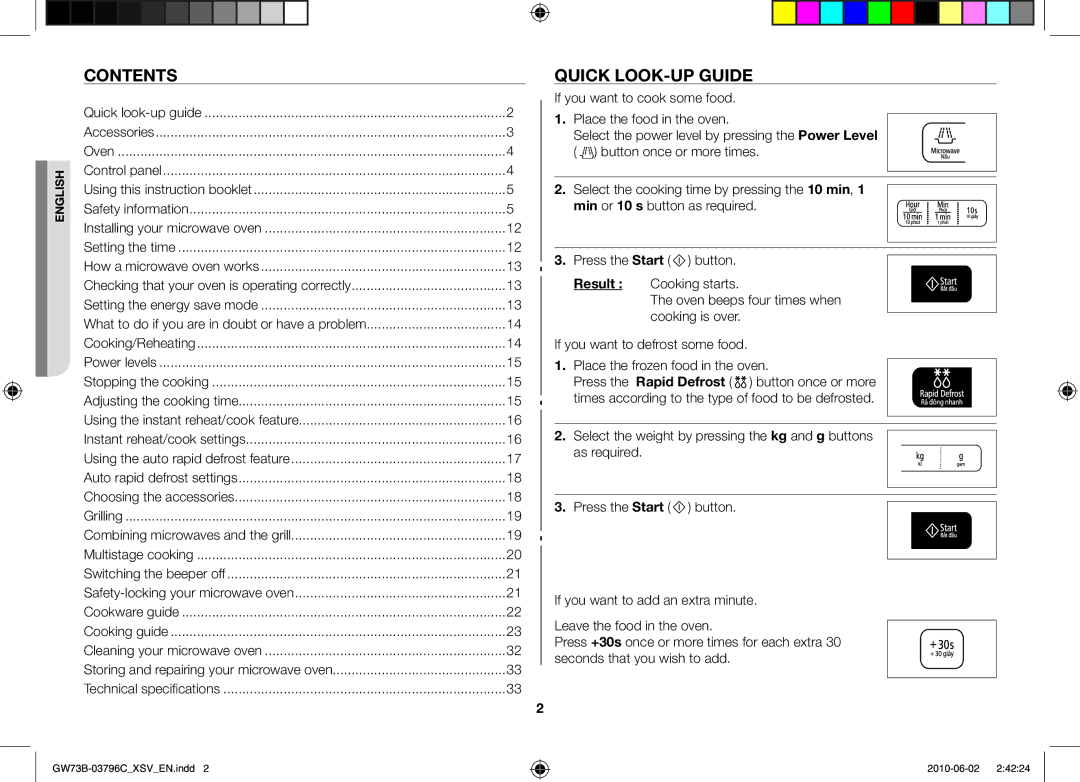 Samsung GW73B/XSV manual Contents, Quick look-up guide 