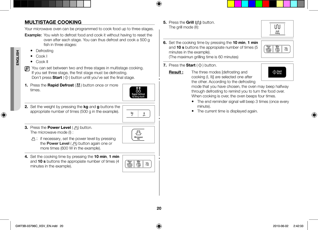 Samsung GW73B/XSV manual Multistage cooking, Other. According to the defrosting 