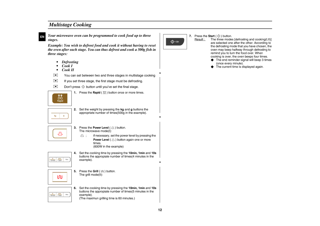 Samsung GW73C-S/XSV manual Multistage Cooking, Example Press the Start button 