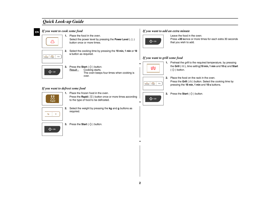 Samsung GW73C-S/XSV manual Quick Look-up Guide, EN If you want to cook some food 