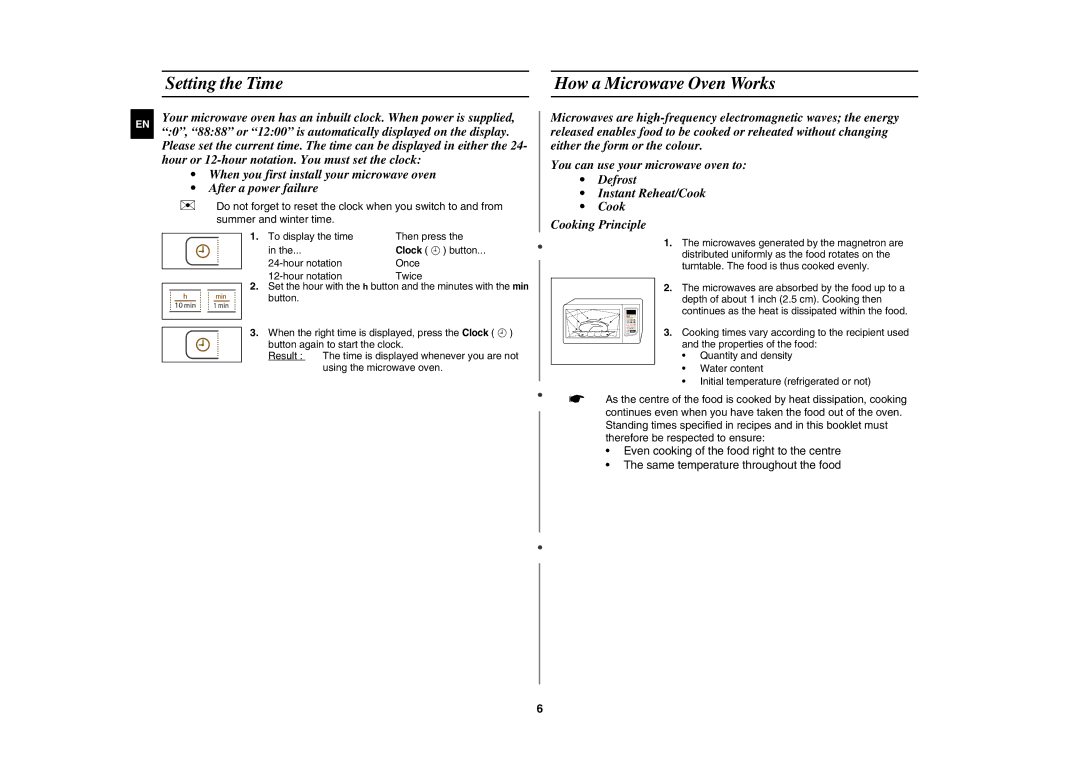 Samsung GW73C-S/XSV manual Setting the Time How a Microwave Oven Works 