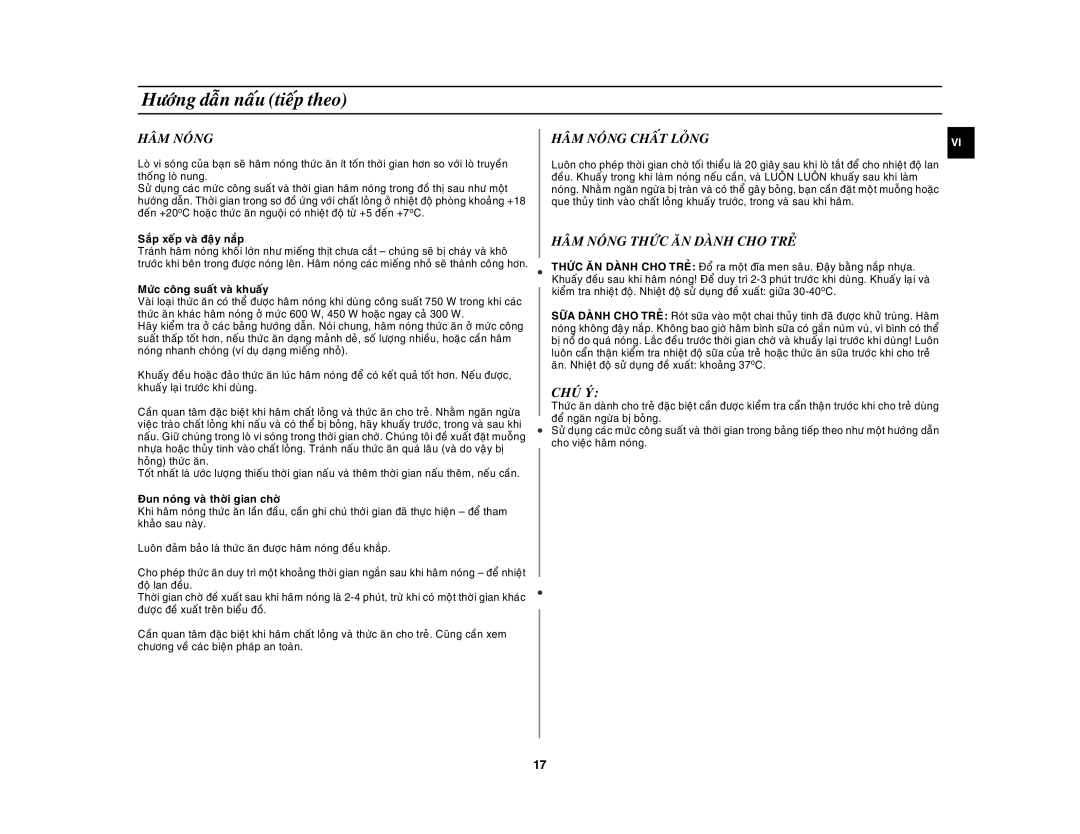 Samsung GW73C-S/XSV manual Haâm Noùng Thöùc AÊN Daønh CHO Treû, Chuù YÙ 