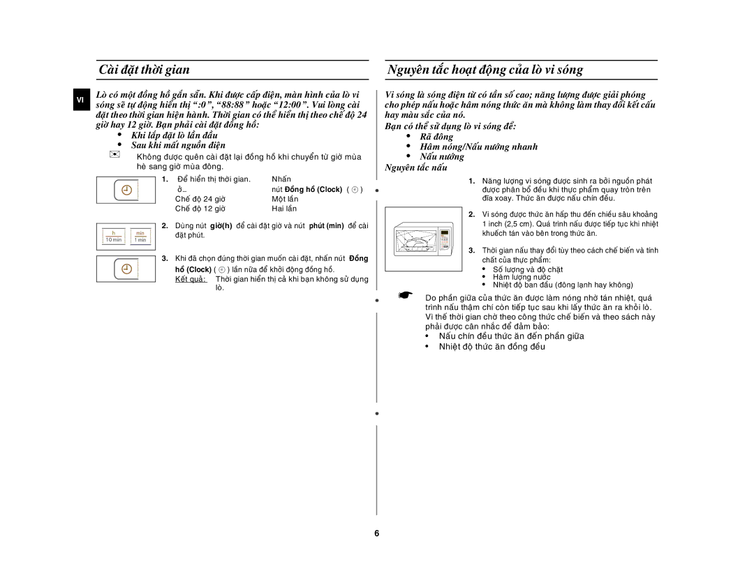 Samsung GW73C-S/XSV manual Heø sang giôø muøa ñoâng Ñeå hieån thò thôøi gian Nhaán Ôû…, Nuùt Ñoàng hoà Clock, Ñaët phuùt 