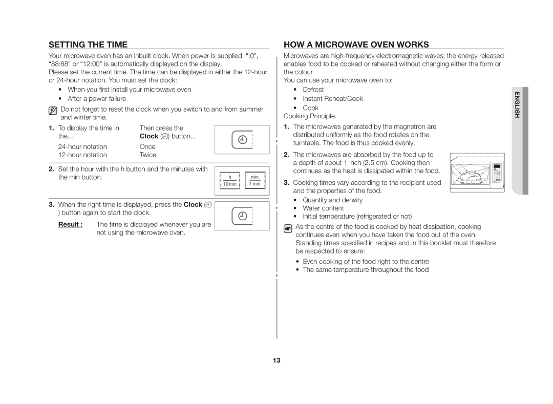 Samsung GW73C/BOL manual Setting the time, How a microwave oven works 