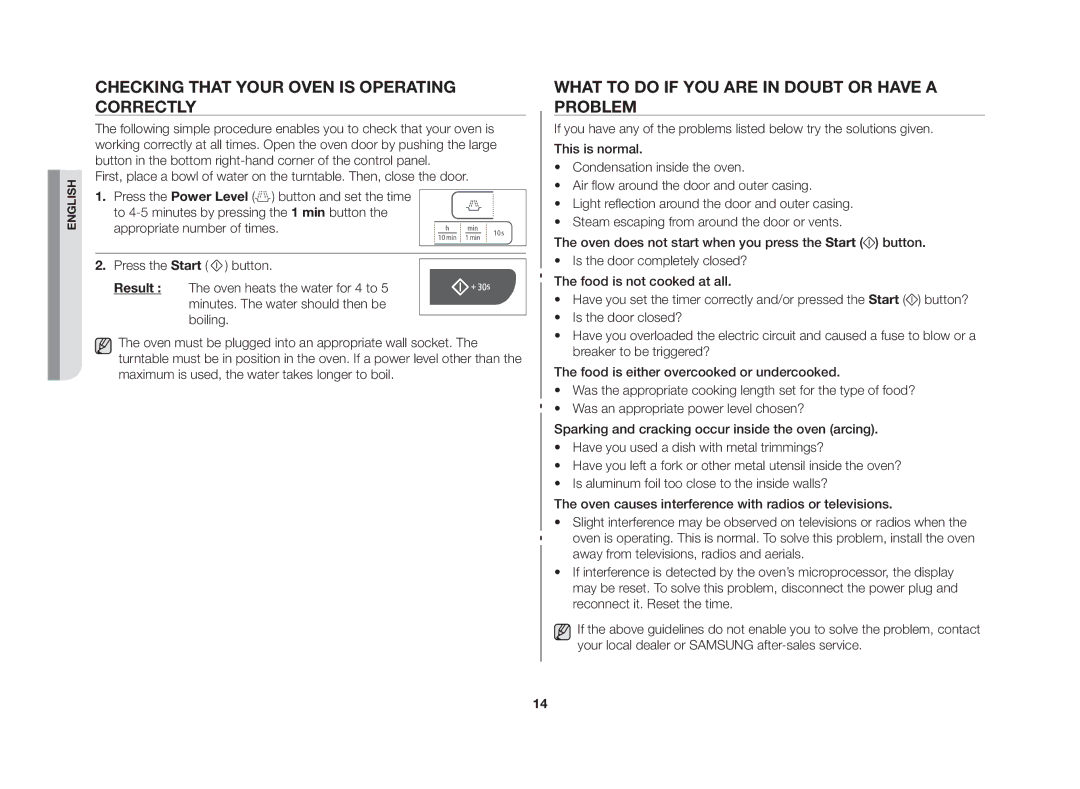 Samsung GW73C/BOL manual Checking that your oven is operating correctly, What to do if you are in doubt or have a problem 