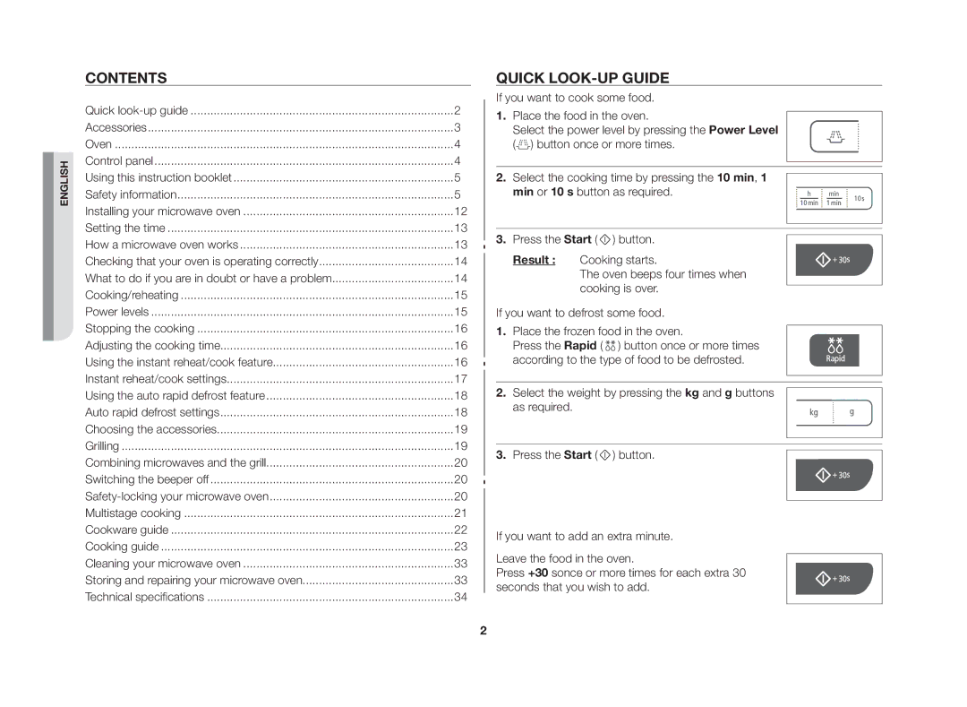 Samsung GW73C/BOL manual Contents, Quick look-up guide 