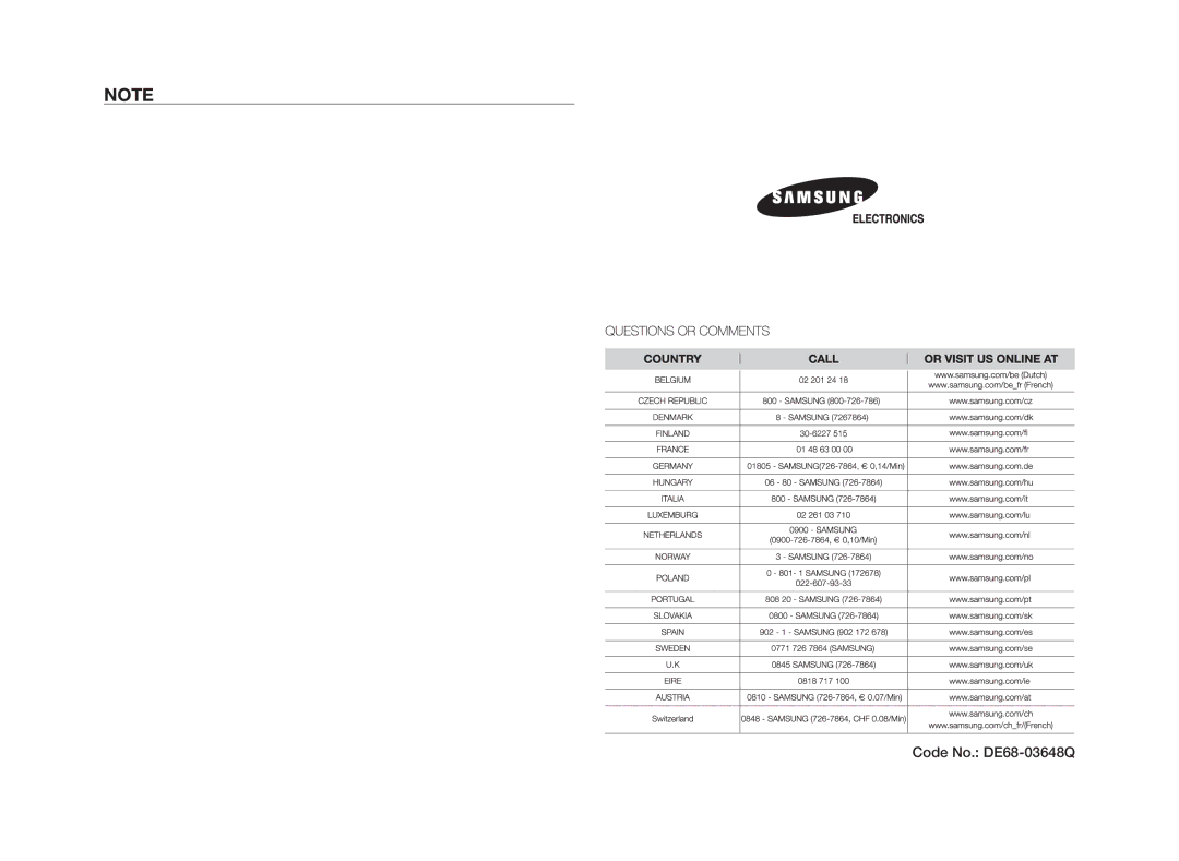 Samsung GW73C/BOL manual Code No. DE68-03648Q 