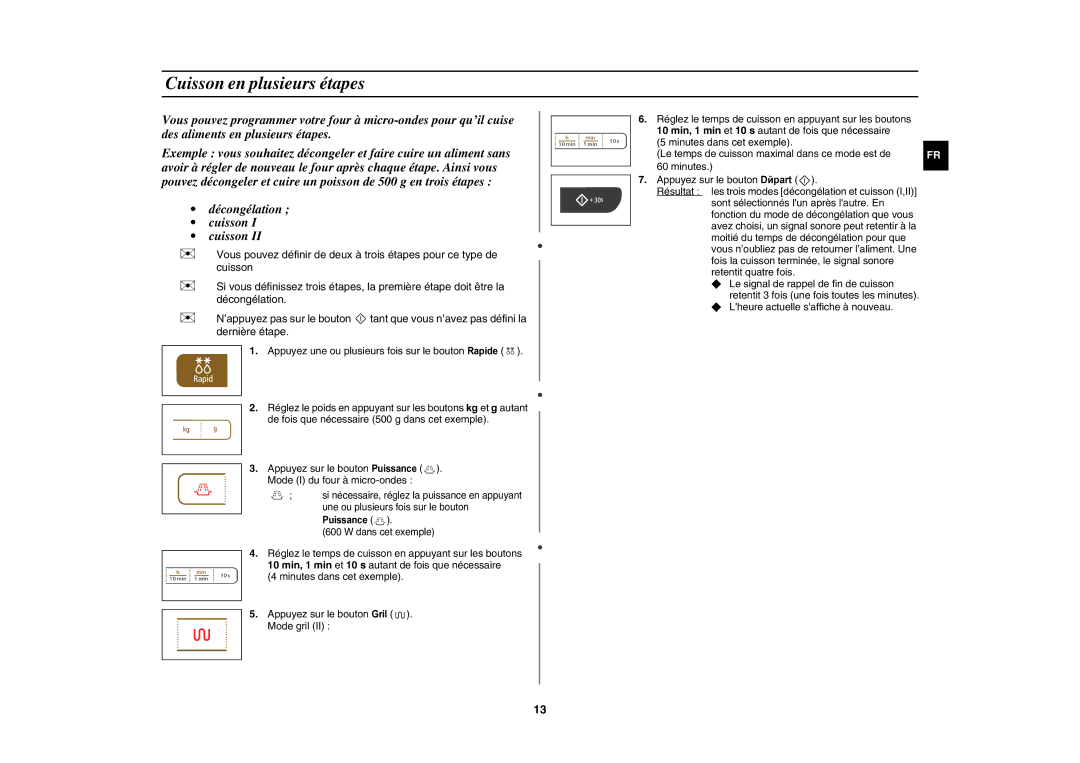 Samsung GW73C/XEF manual Cuisson en plusieurs étapes,  Lheure actuelle saffiche à nouveau 